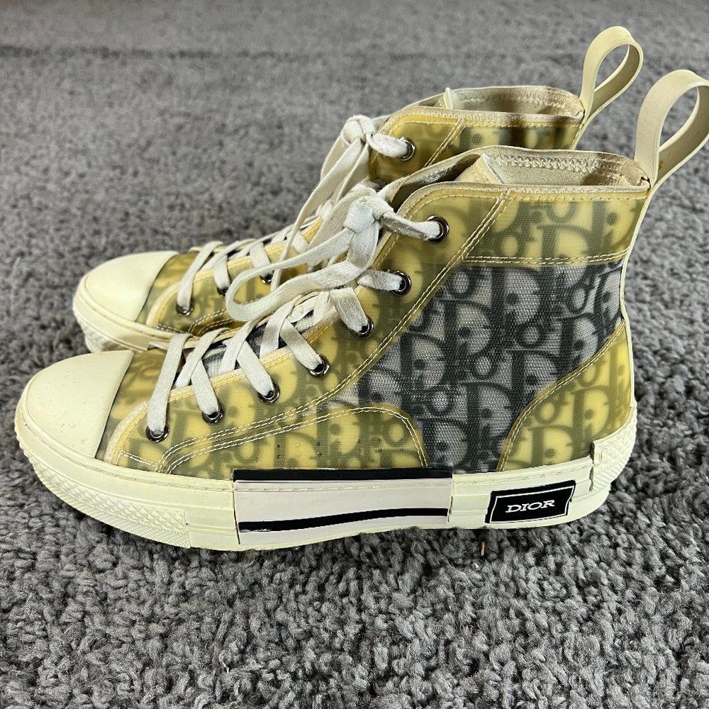 Dior High-Top Sneakers in Cream and Gray Cannage Motif